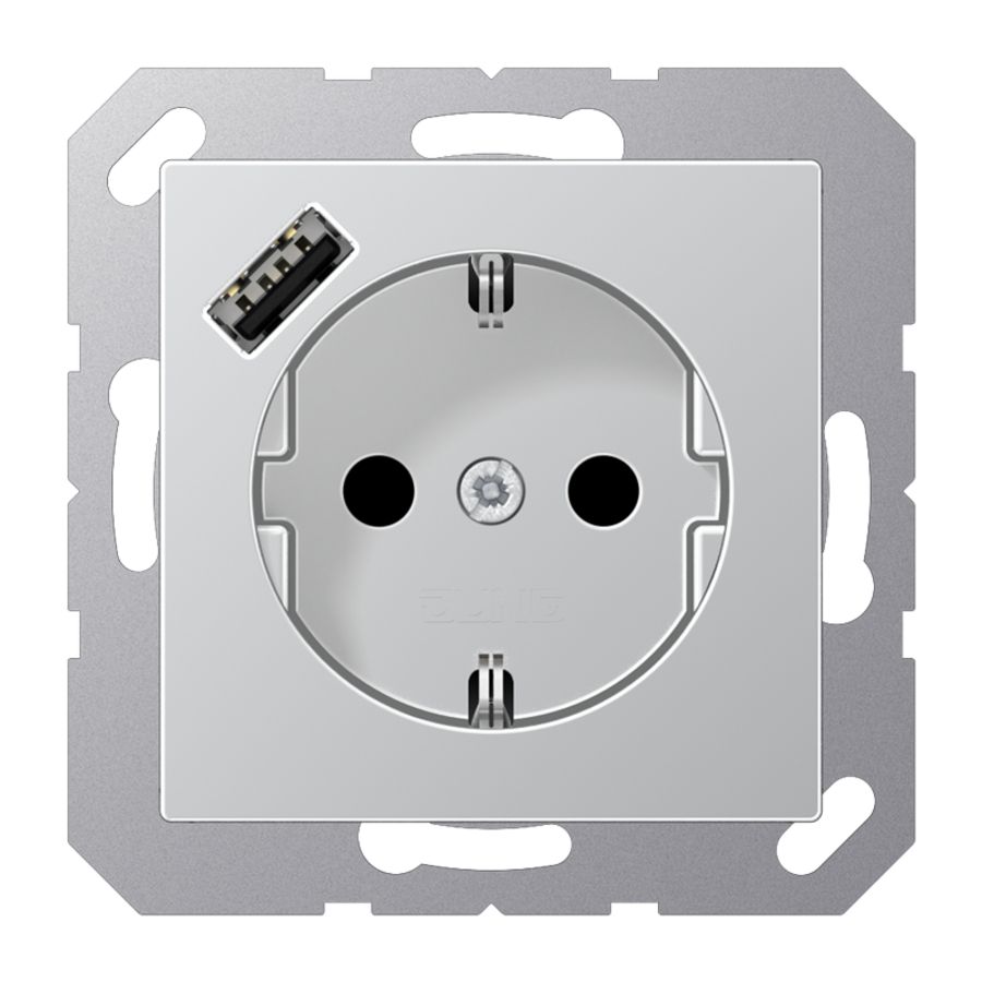Wandcontactdoos m.lader alum.v.USB type A AS500