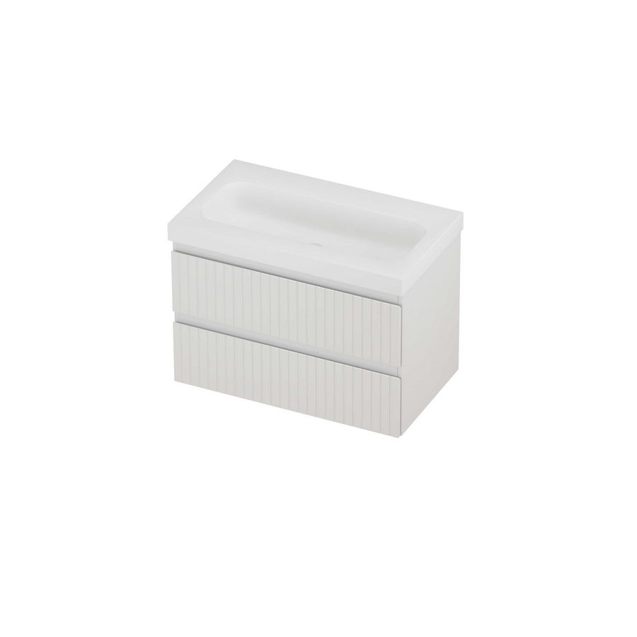 Haga Set polystone Mezza wastafel zonder kraangat en onderkast symmetrisch gefreesd 800x460x580mm matt White/glans wit