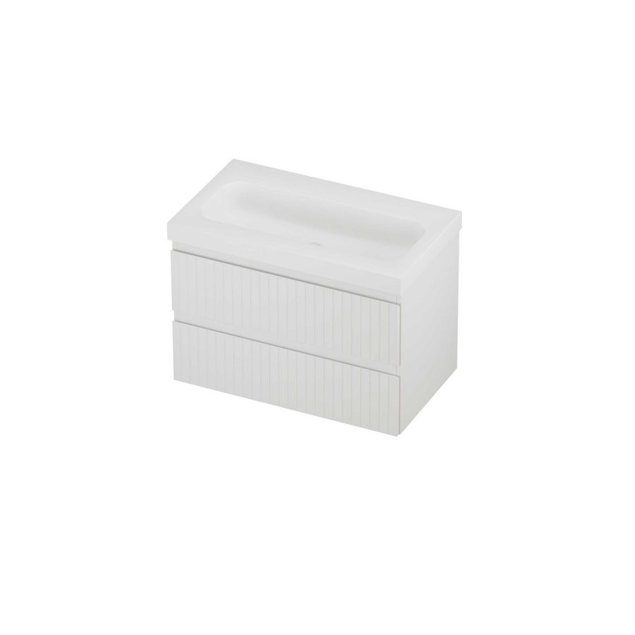 Haga Set polystone Mezza wastafel zonder kraangat en onderkast symmetrisch gefreesd 800x460x580mm matt White/mat wit
