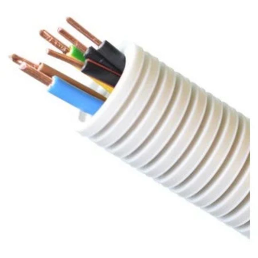 Rol a 100m. voorbedrade flexibele buis 20mm H07V-U3G2.5+3x1.5mm² ((bruin, blauw, geel/groen, zwart, zwart/wit, zwart/rood)