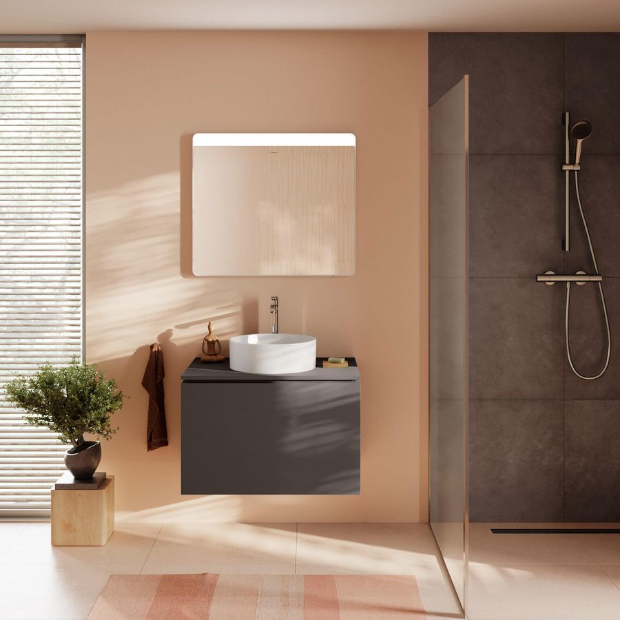 Console Xilesa E 780/550 met uitsparing midden waskom z. kraangat Slate Matt Grey