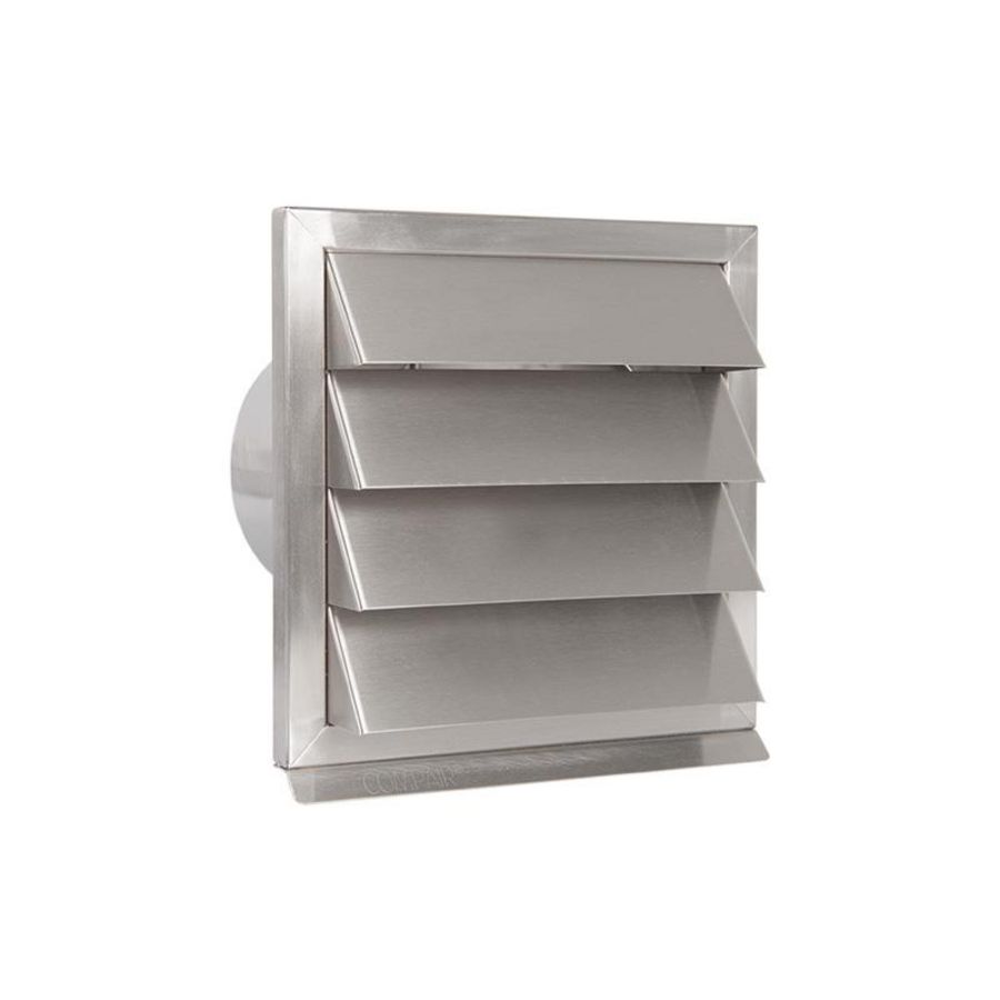 RVS buitenrooster Eco+ vaste lamellen+terugslagkl Ø125mm