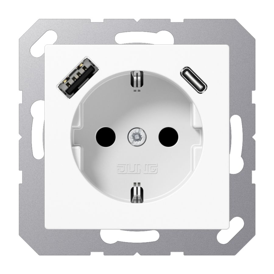 Wandcontactdoos met lader alpin wit v. USB type A&C AS500