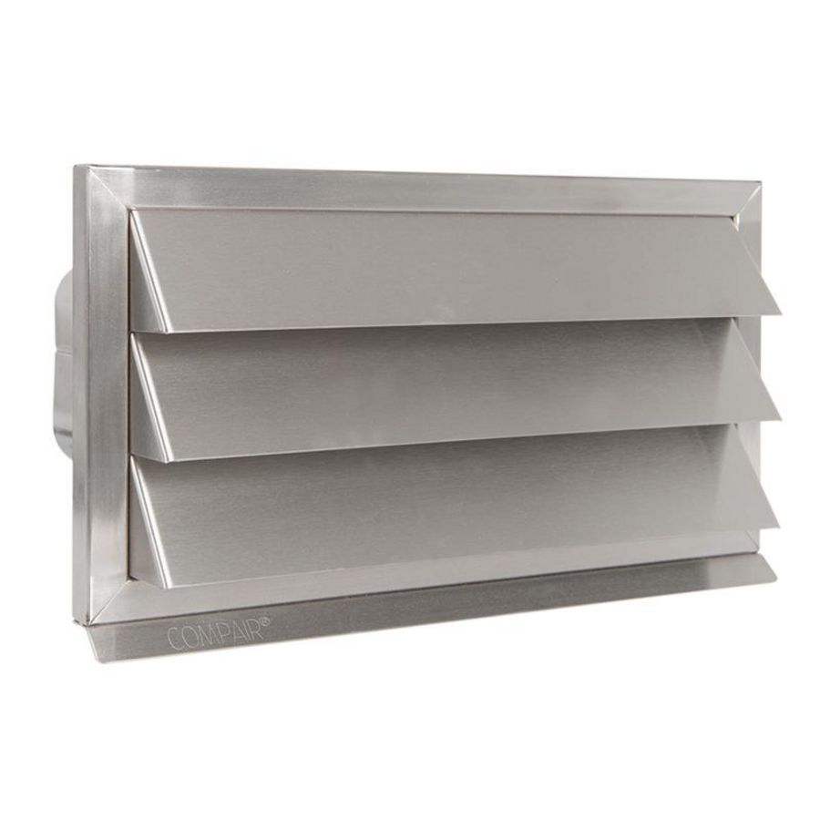 RVS buitenrooster Eco+ vaste lamellen+terugslagklep 220x90mm