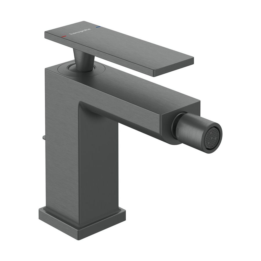 Tecturis E 1-hendel bidetkraan met pop-up afvoer Brushed Black Chrome