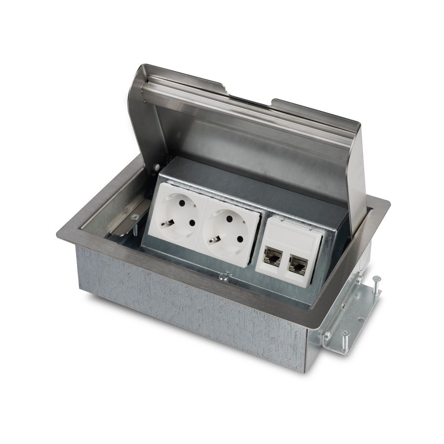 Vloerdoos SERVICEBOX 3.0 2x 230V RA + 2x CAT6 RVS deksel