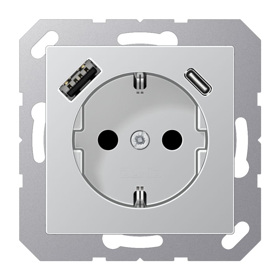 Wandcontactdoos m.lader alum.v.USB type A&C AS500