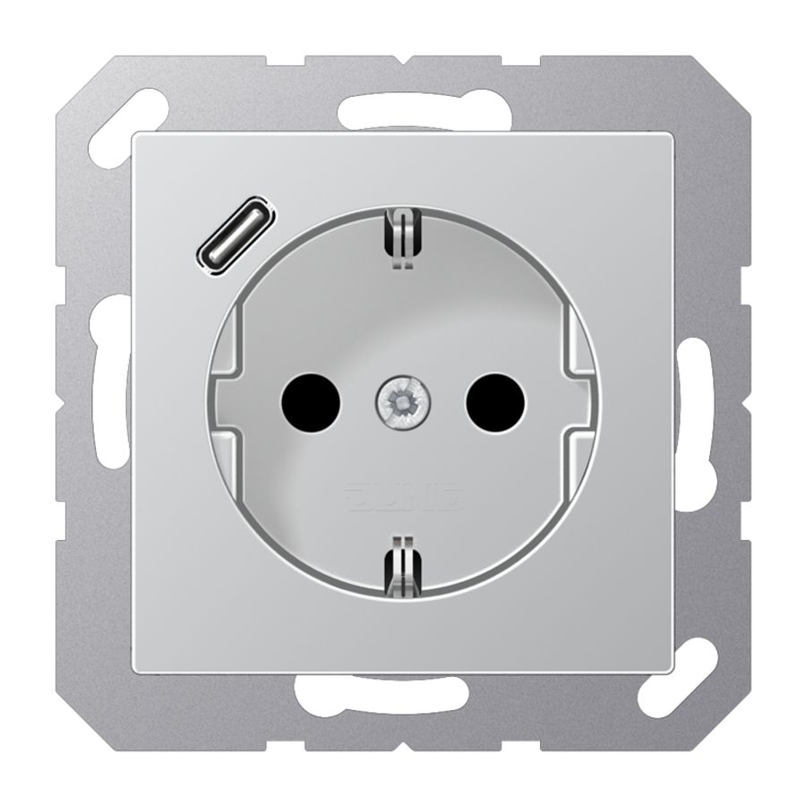 Wandcontactdoos m.lader alum.v.USB type C AS500