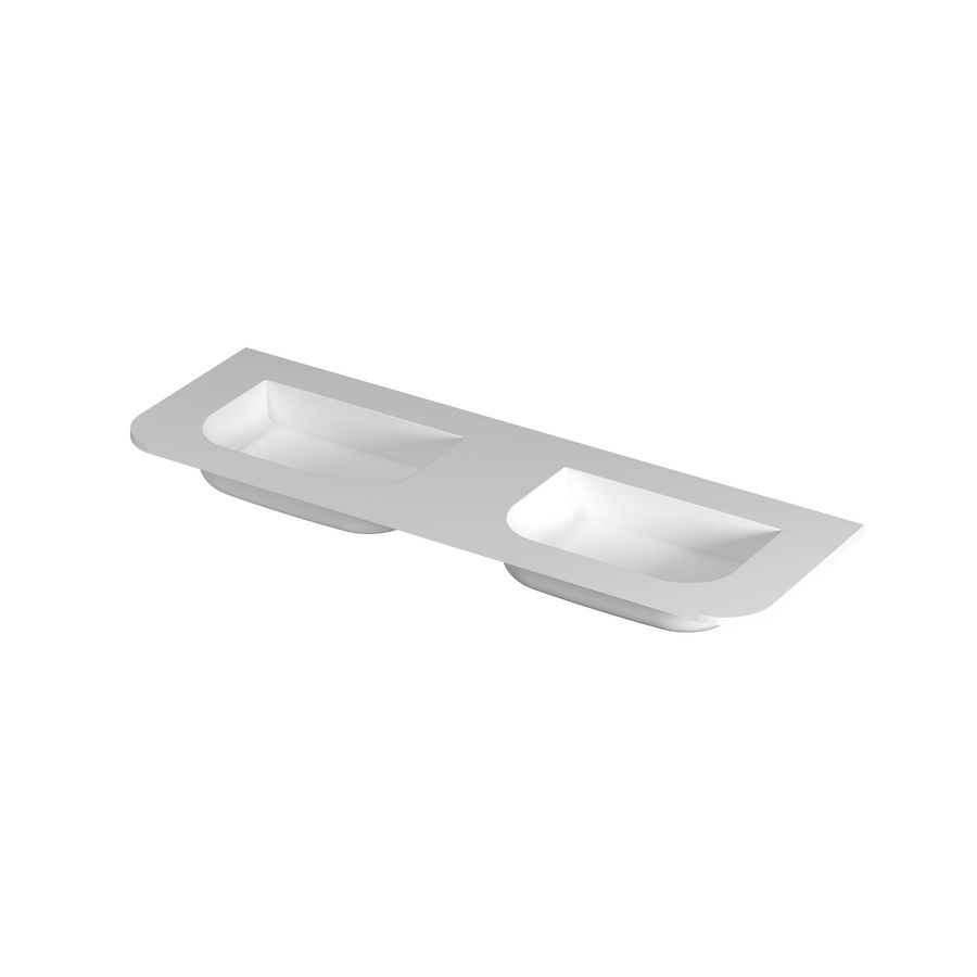 Wastafel porselein afgerond model met dubbele wasbak zonder kraangaten 140cm glans wit