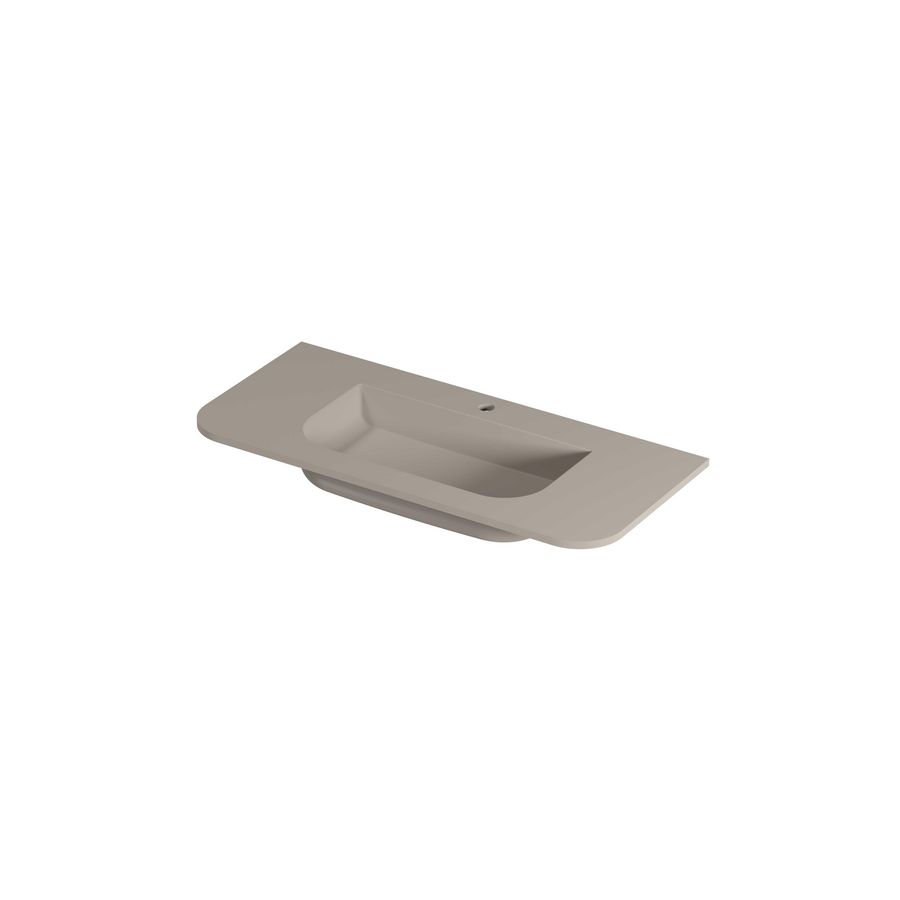 Wastafel porselein afgerond model met enkele wasbak midden 1 kraangat 100cm mat creme cotton