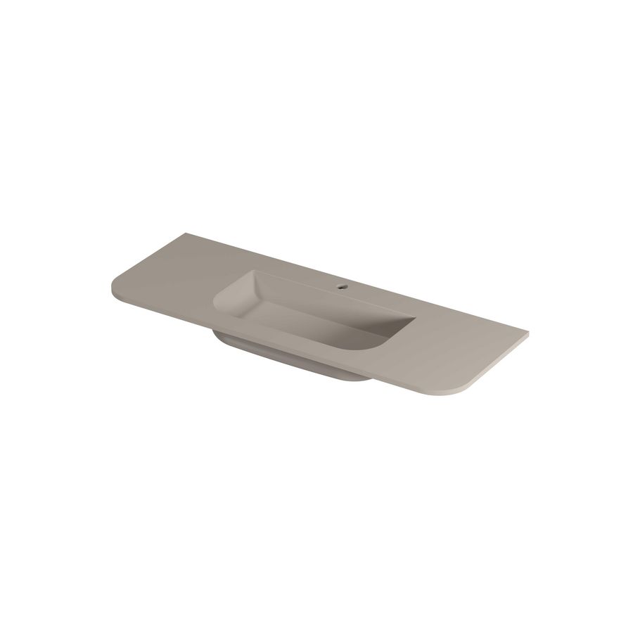 Wastafel porselein afgerond model met enkele wasbak midden 1 kraangat 120cm mat creme cotton