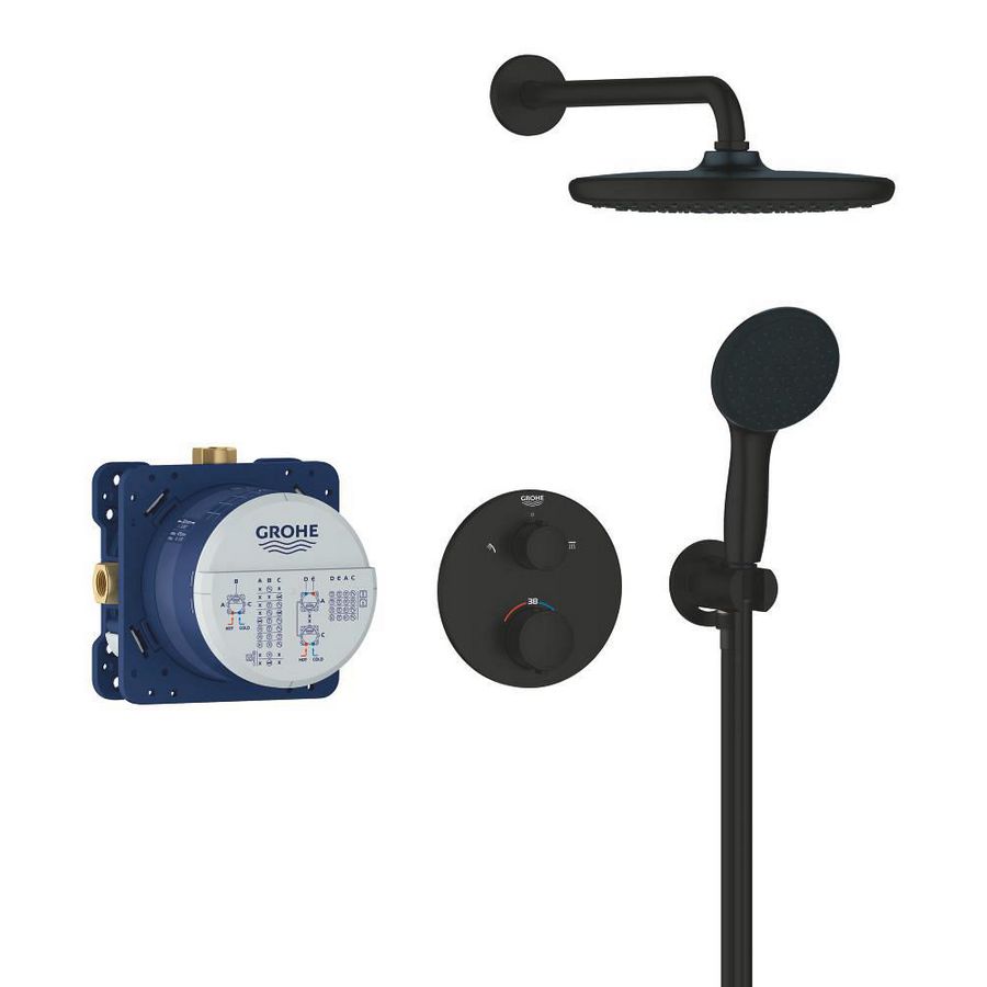 Precision Shower set 250 rond mat zwart