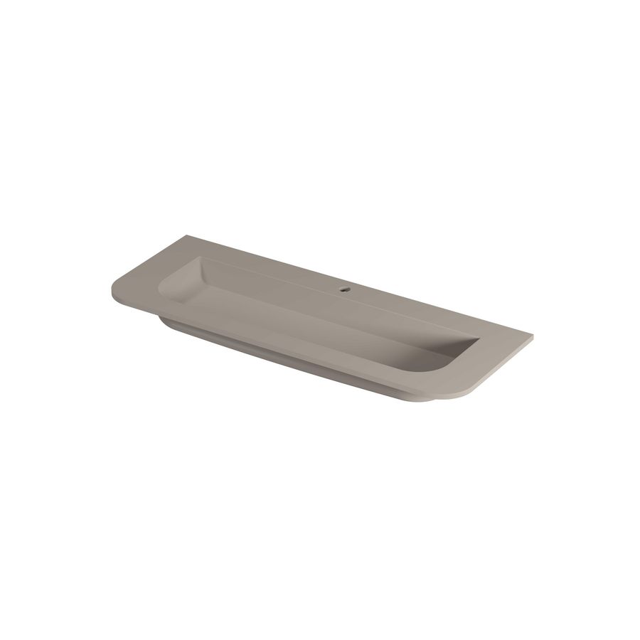 Wastafel porselein afgerond model met enkele wasbak centraal 1 kraangat 120cm mat creme cotton