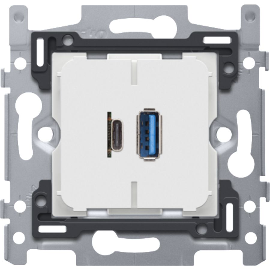 Dubbele smart USB-A en USB-C lader sokkel 60x71 schroefbev.