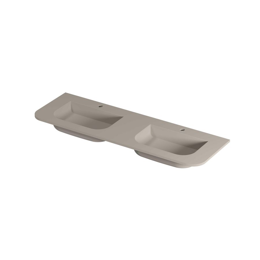 Wastafel porselein afgerond model met dubbele wasbak 2 kraangaten 140cm mat creme cotton