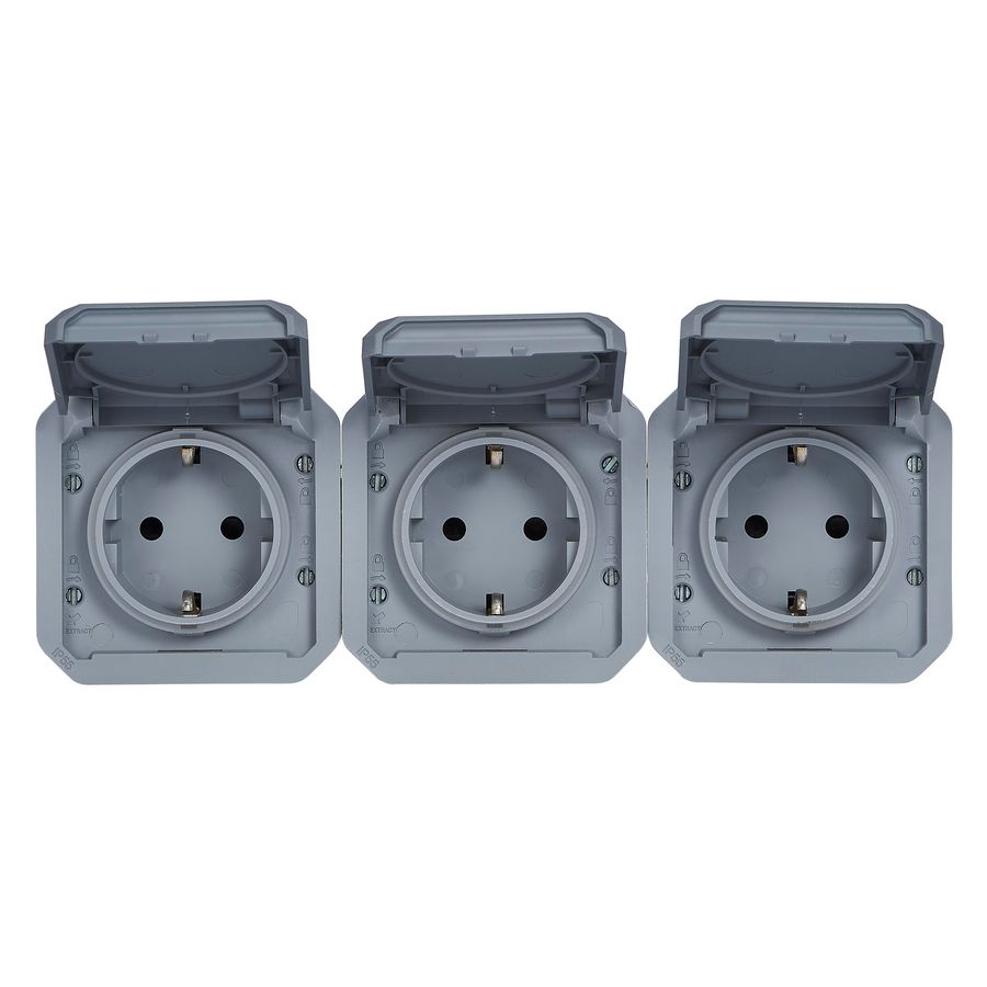 Wandcontactdoos 3V RA horizontaal mechanisme grijs Plexo