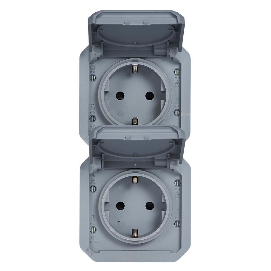 Wandcontactdoos 2V verticaal mechanisme grijs Plexo