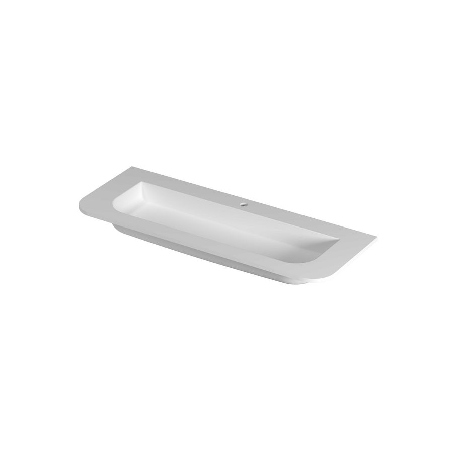 Wastafel porselein afgerond model met enkele wasbak centraal 1 kraangat 120cm mat wit