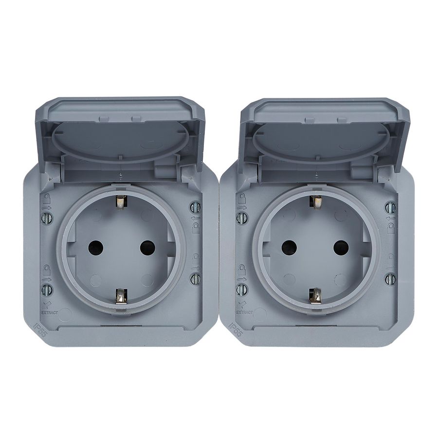 Wandcontactdoos 2V RA horizontaal mechanisme grijs Plexo