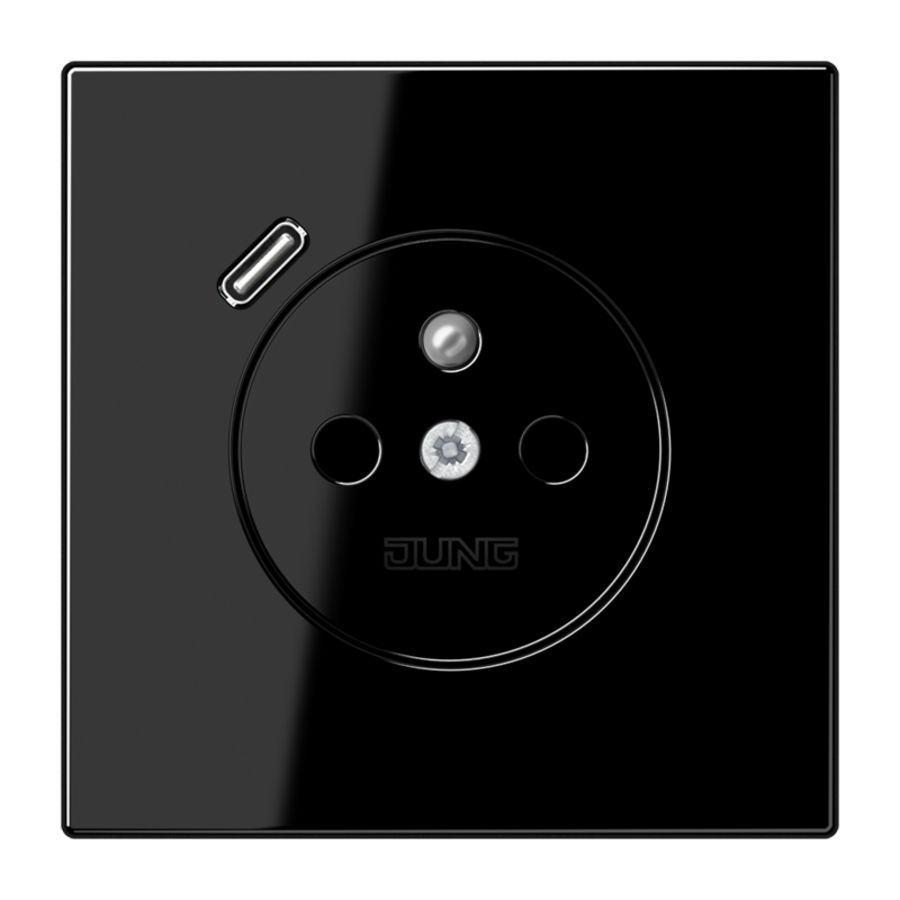Wandcontactdoos +lader LS zwart penaarde+USB-C