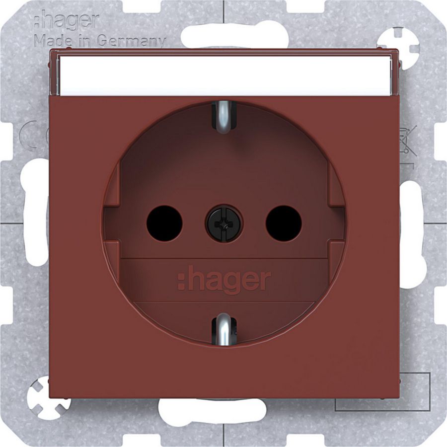 SCHUKO-wandcontactdoos tekstveld Safety Plus steekklemmen A.x/C.x carmin halfgl