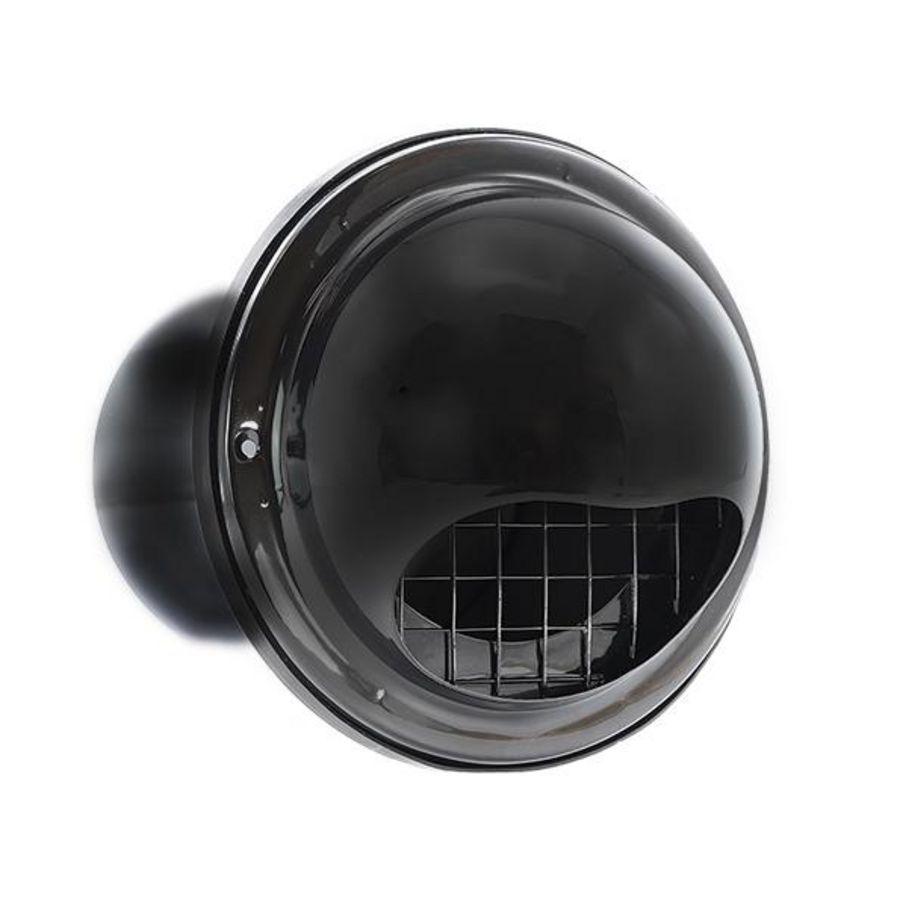 RVS bolrooster+terugslagklep+grofmazig gaas Ø125mm zwart