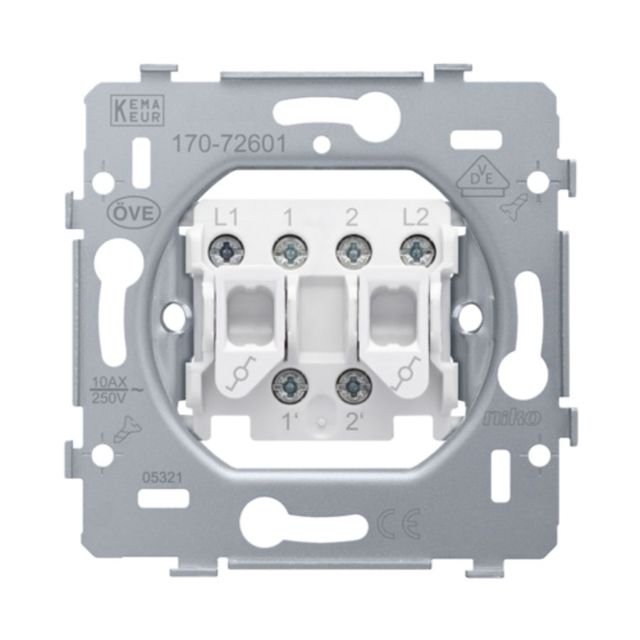 Sokkel dubbele wisselschakelaar 10AX/250Vac schroefklemmen