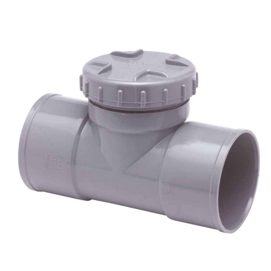 PVC HQ lijm T-stuk 88° 75mm schroefdeksel grijs mof/mof