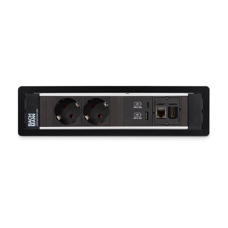 POWER FRAME 2x 230V RA 1x USB A/C chrgr 1x CAT6 STP 1x HDMI
