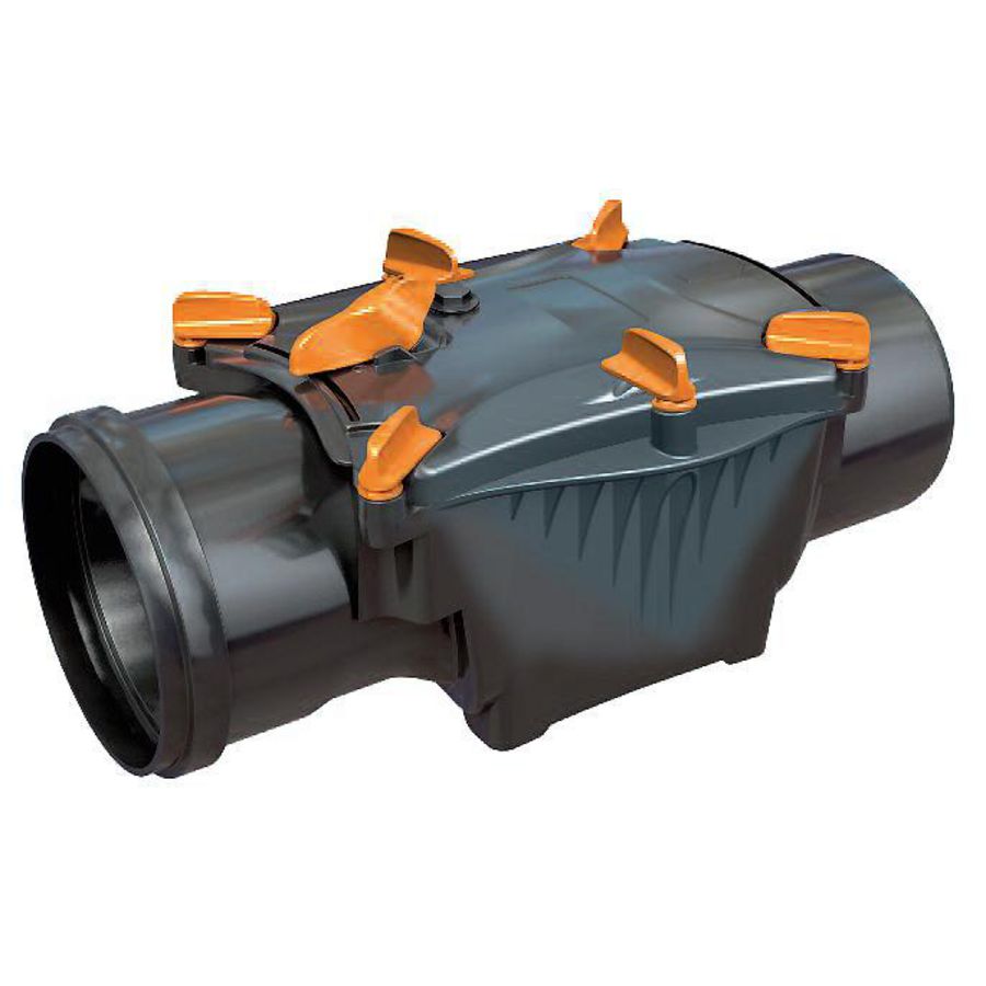 PVC manchet ontstoppingsstuk + RVS keerklep 125mm zwart mof/spie