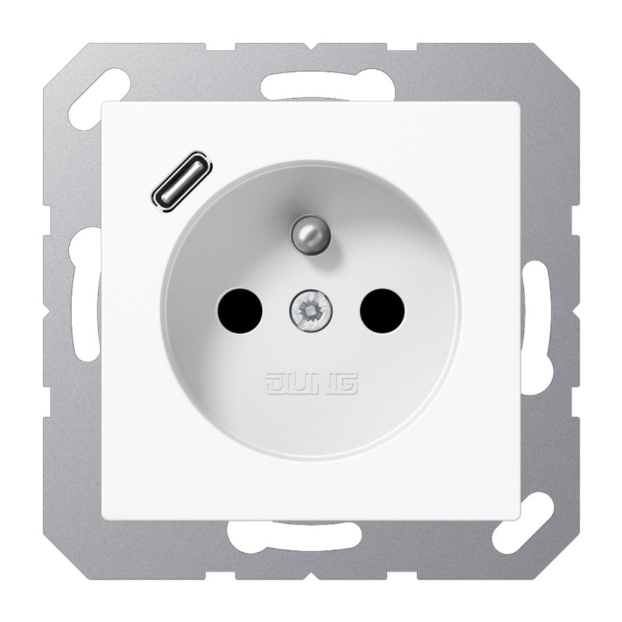 Wandcontactdoos +lader alpin wit penaarde+USB-C