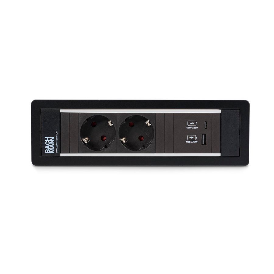 POWER FRAME 2x 230V RA 1x USB A/C chrgr 0,2m GST o.g. zwart