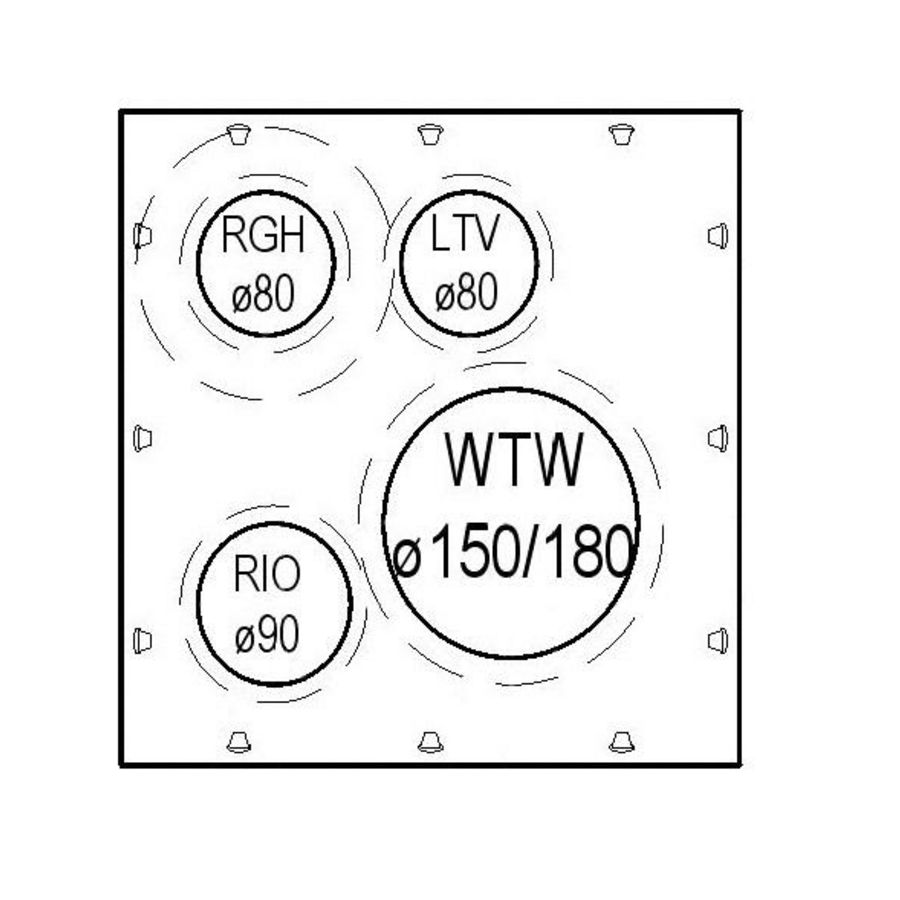 Mini-Delta dakbeschotplaat 80-80 type B 40-49° luchtdicht met riool doorvoer