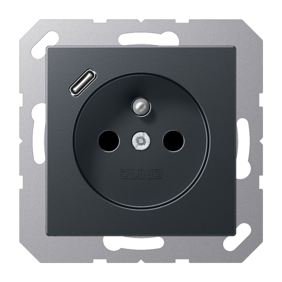 Wandcontactdoos +lader antraciet mat penaarde+USB-C