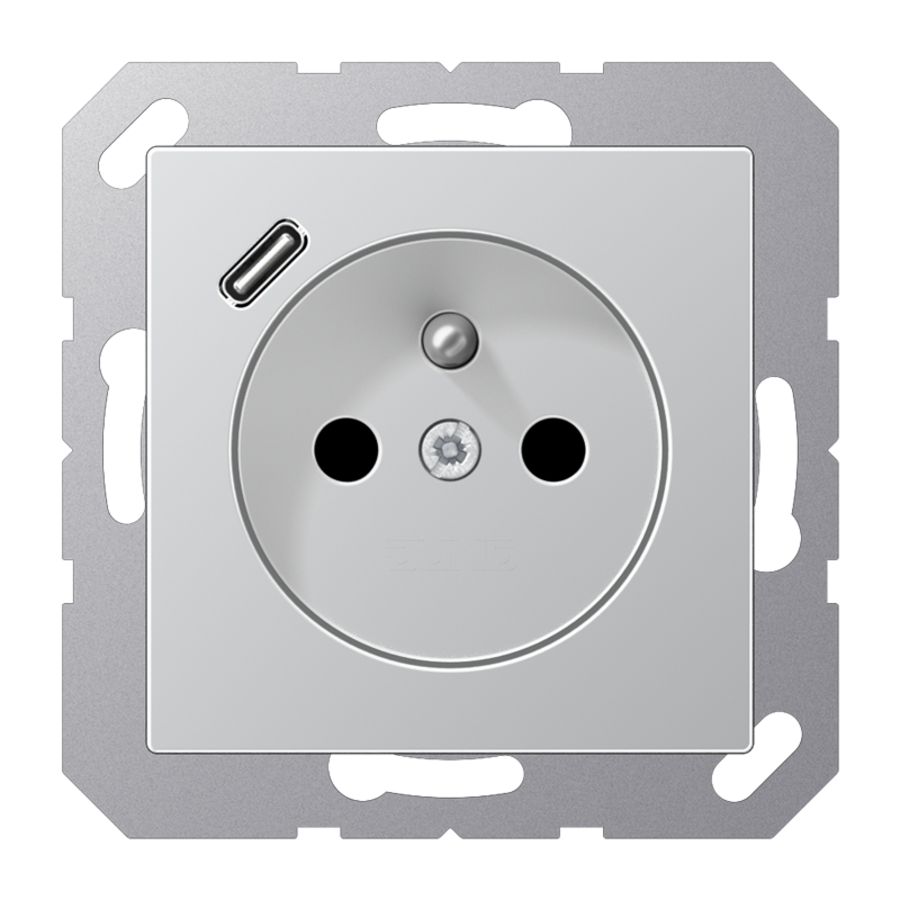 Wandcontactdoos +lader alu penaarde+USB-C