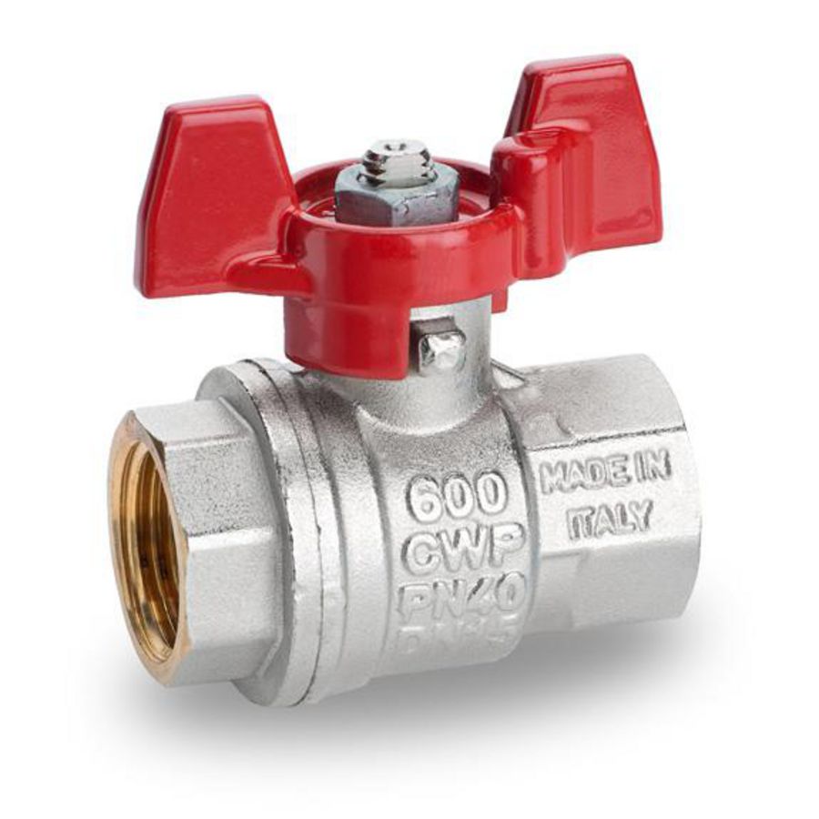 Kogelkraan S90 1.1/4"bn.xbn.DN32 vern vlinderhend. rood VVE=32