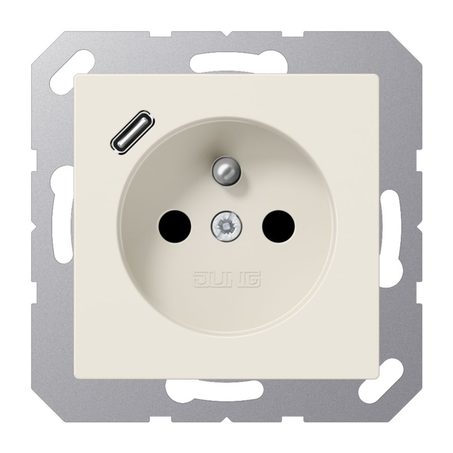 Wandcontactdoos +lader wit penaarde+USB-C