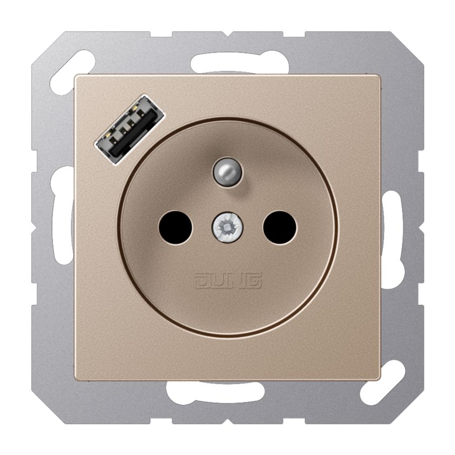 Wandcontactdoos +lader champ. penaarde+USB-A