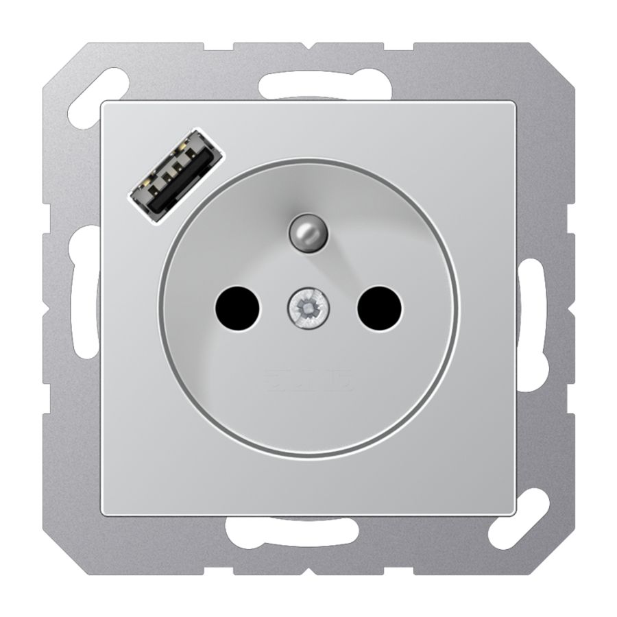 Wandcontactdoos +lader alu penaarde+USB-A