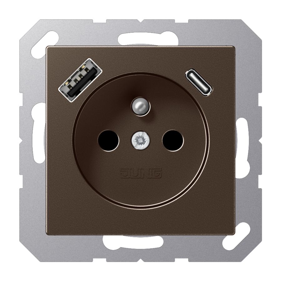 Wandcontactdoos +lader mokka penaarde+USB-A+C