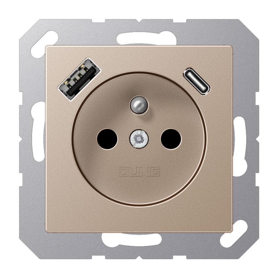Wandcontactdoos +lader champ. penaarde+USB-A+C