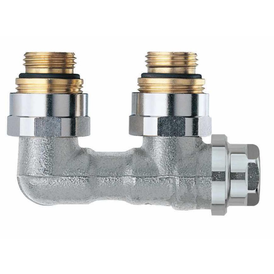 H-onderblok Vekolux haaks tbv compact radiatoren met aansluiting Rp1/2 bi en G3/4 bu geschikt voor één- en tweepijpsinstallaties