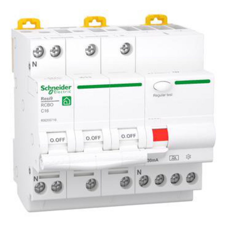 Aardlekautomaat 3-polig + Nul 16A C-Karakteristiek 6000A 30mA Resi9