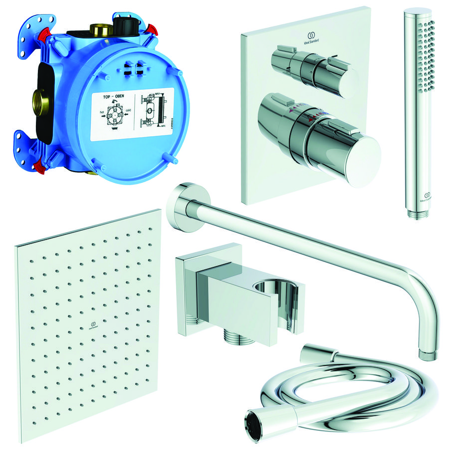 Showerpower C100 pak vierkant chroom Idealrain/Ceratherm