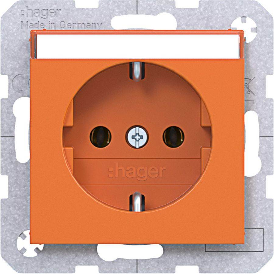 SCHUKO-wandcontactdoos tekstveld steekkl. A.x/C.x oranje
