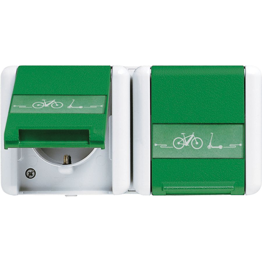 Wandcontactdoos 2v. E-bike WG800 groen tekstvast