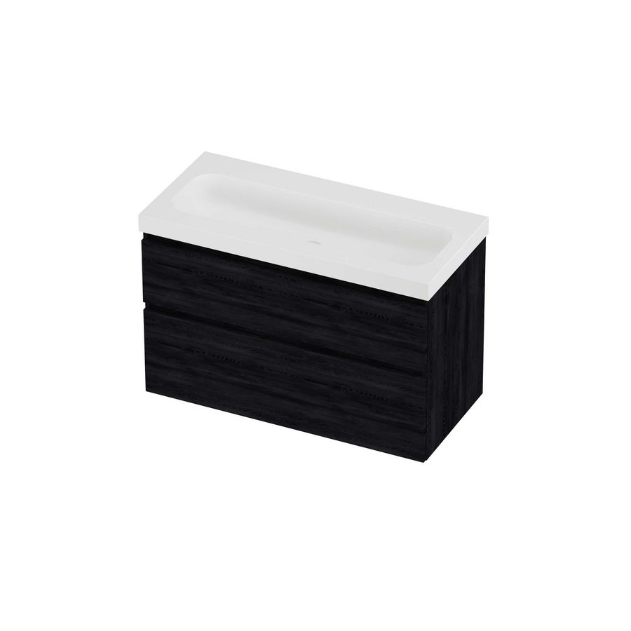 Haga Set polystone Mezza wastafel zonder kraangat en onderkast a-symmetrisch 1000x460x660mm matt White/Black oak