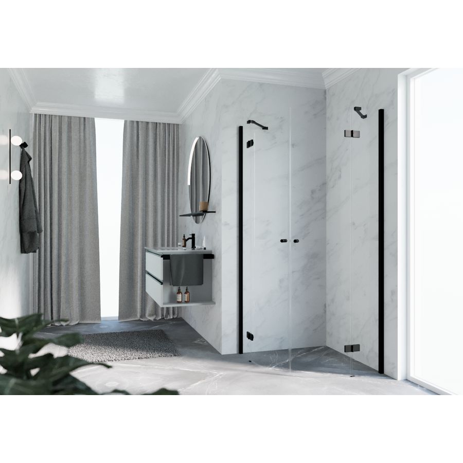 Douchewand kwartrond NH-R 100 h=2000mm helder glas profielkleur zwart