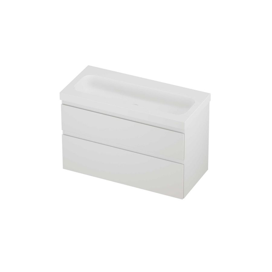 Haga Set polystone Mezza wastafel zonder kraangat en onderkast a-symmetrisch 1000x460x660mm matt White/mat wit