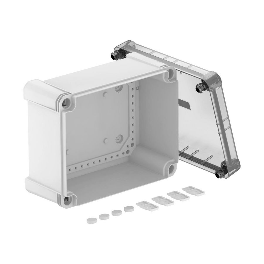 Lege behuizing transpar. deksel 240x191x125 polycarb. grijs